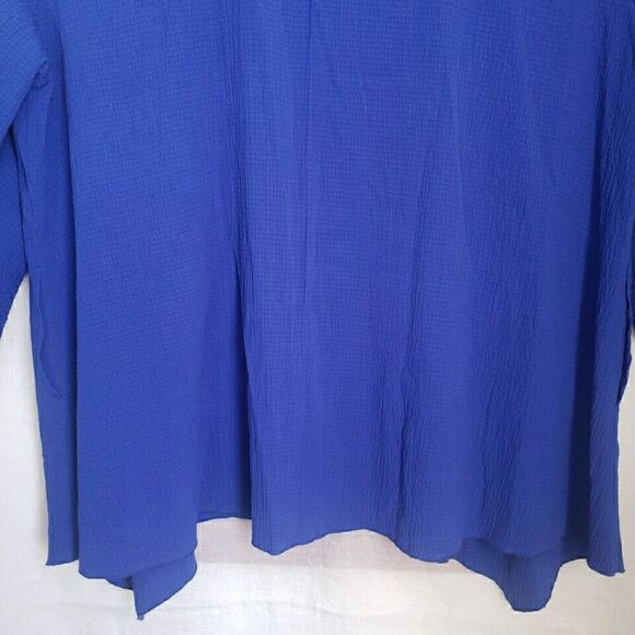 Caleloos Woman's Blouse Size 3XL Royal Blue Button Detail Long Sleeves Button Up - Picture 10 of 11